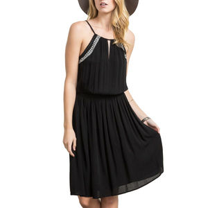 Mystree Black Embroidered Cinch Waist Halter Dress